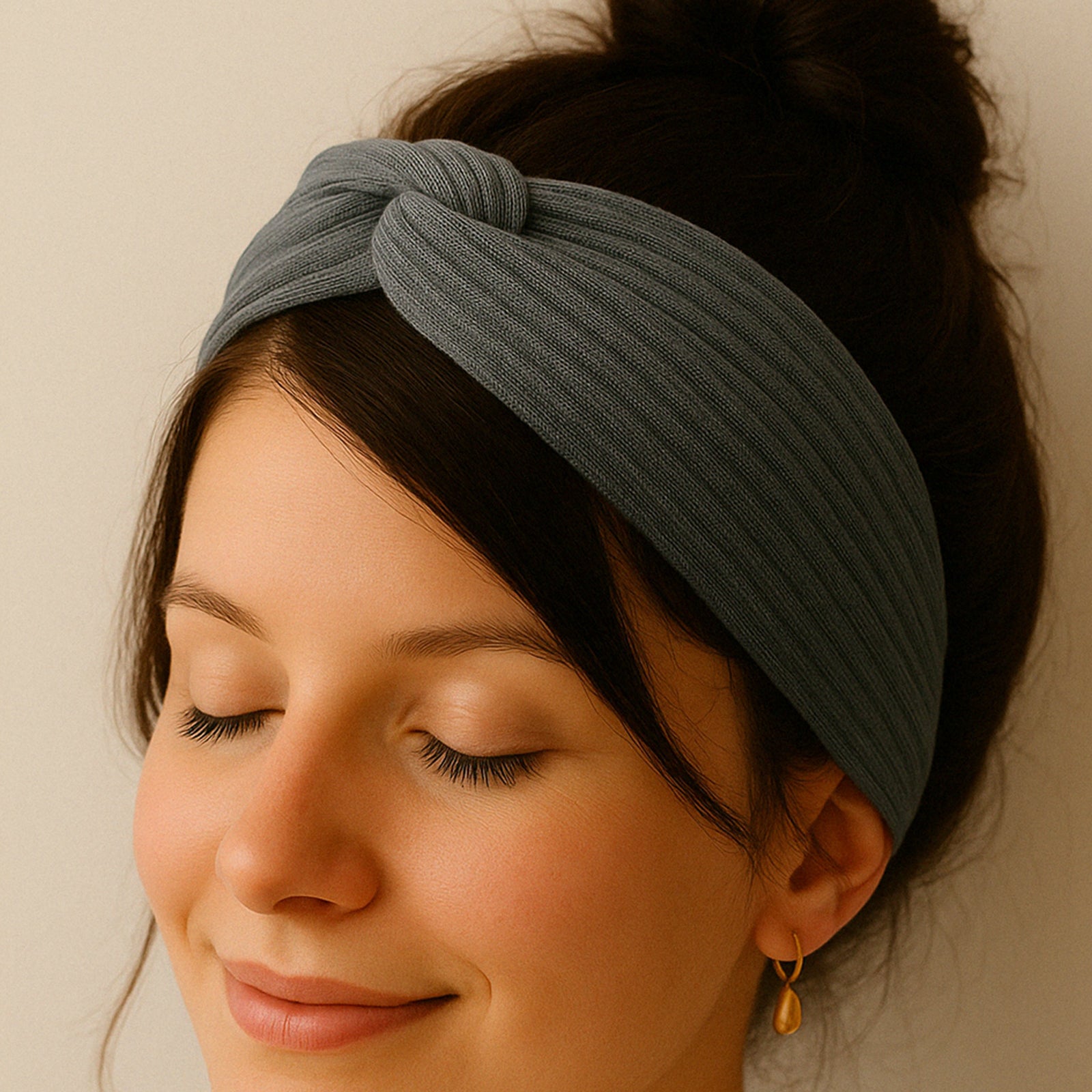 Bandeau Croisé en Maille Côtelée Gris Foncé