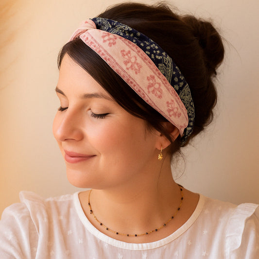 Bandeau Torsadé Fleuri Bohème Rose