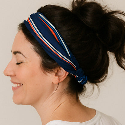 Bandeau Torsadé Bleu à Rayures