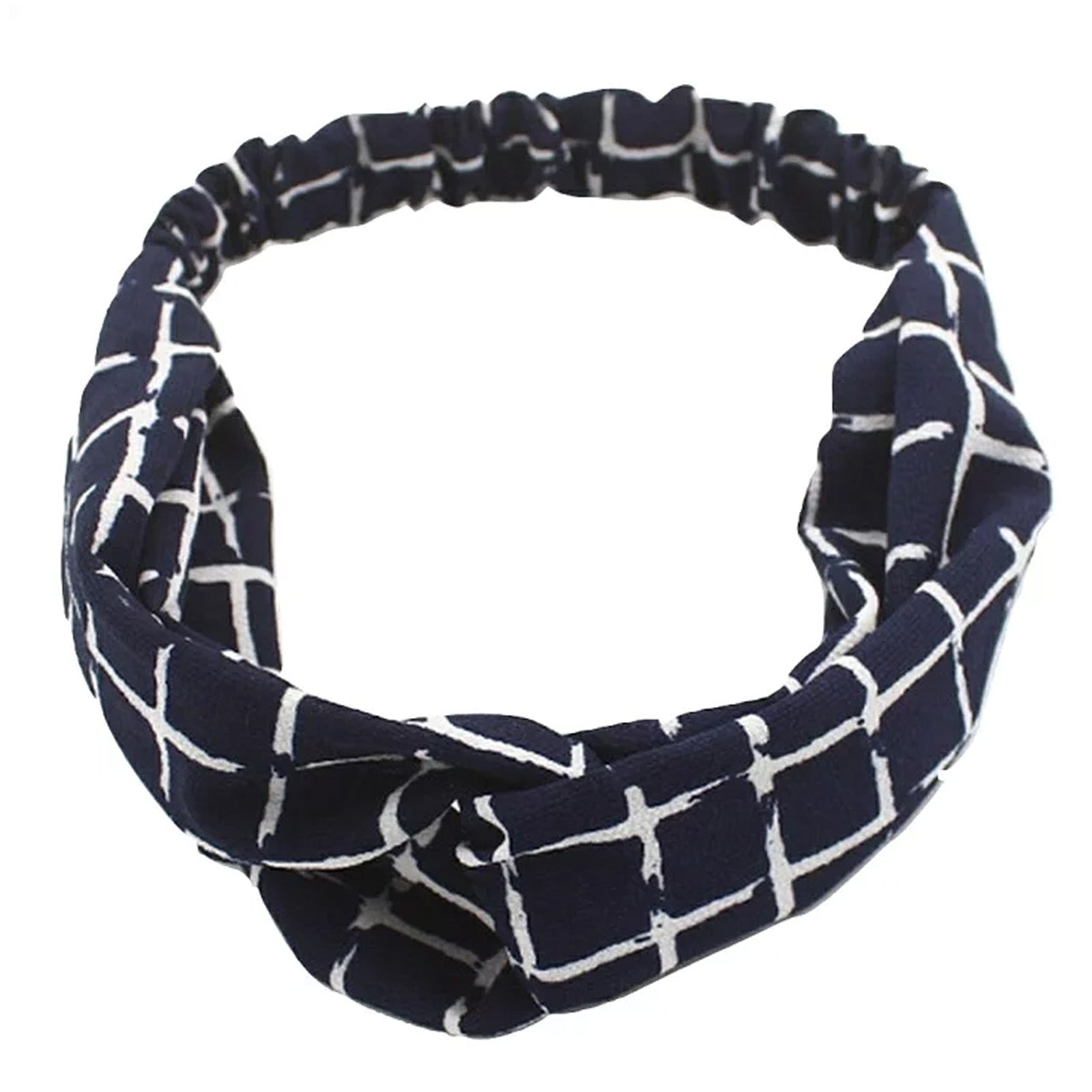 Bandeau Torsadé Bleu Marine à Carreaux - Collection Fallon