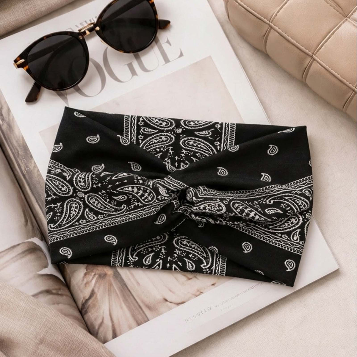 Bandeau Croisé Ginny Imprimé Paisley Noir