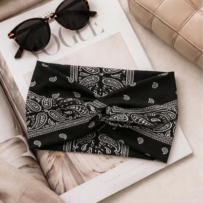 Bandeau Croisé Ginny Imprimé Paisley Noir
