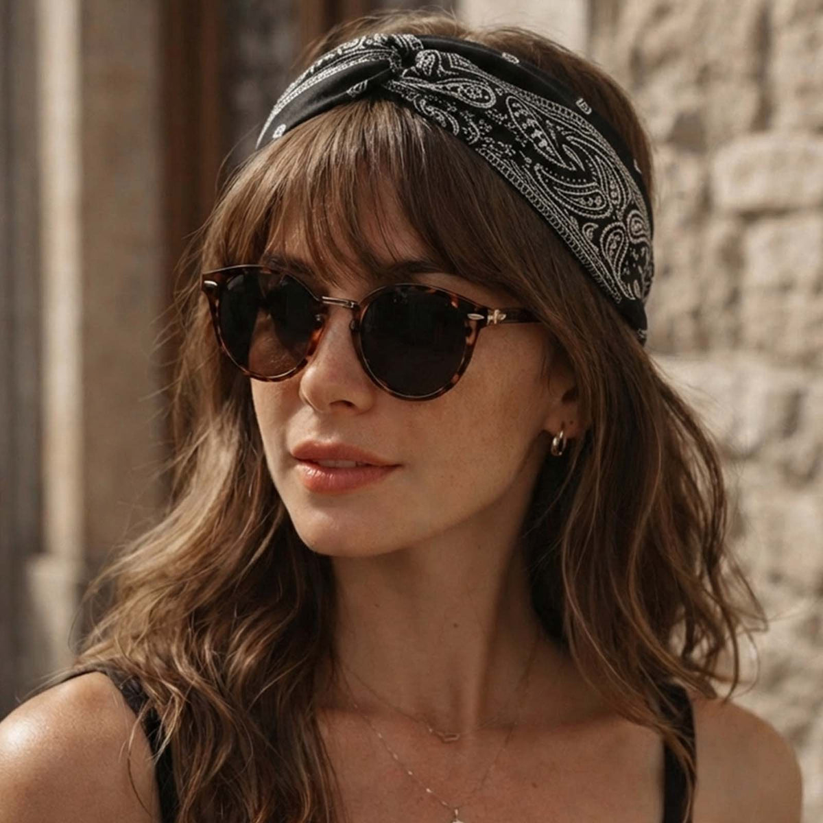 Bandeau Croisé Ginny Imprimé Paisley Noir