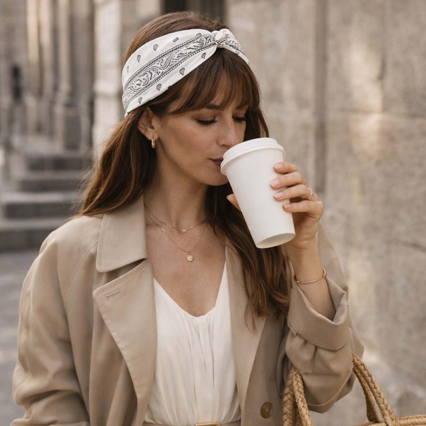 Bandeau Croisé Ginny Imprimé Paisley Blanc
