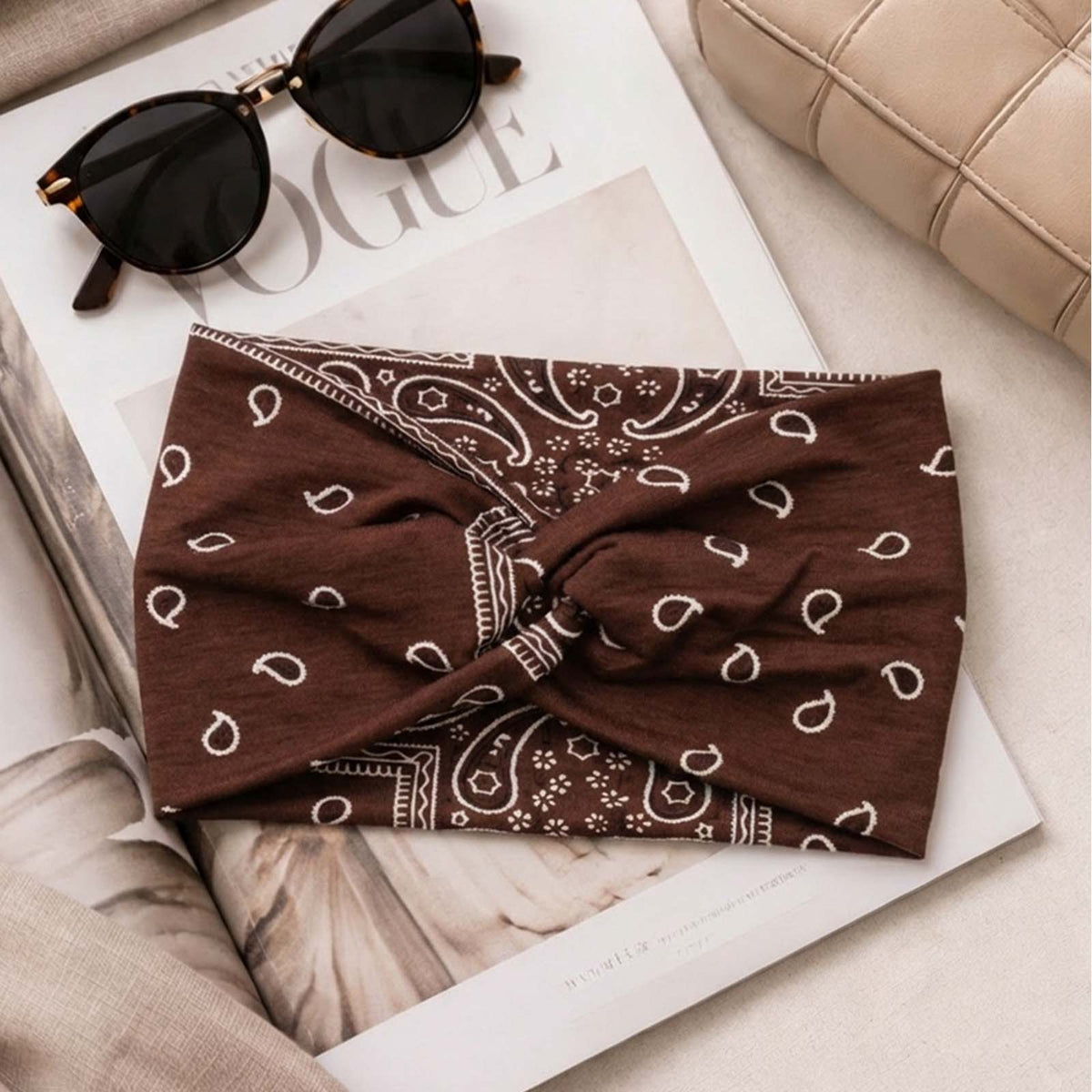 Bandeau Croisé Ginny Imprimé Paisley Marron