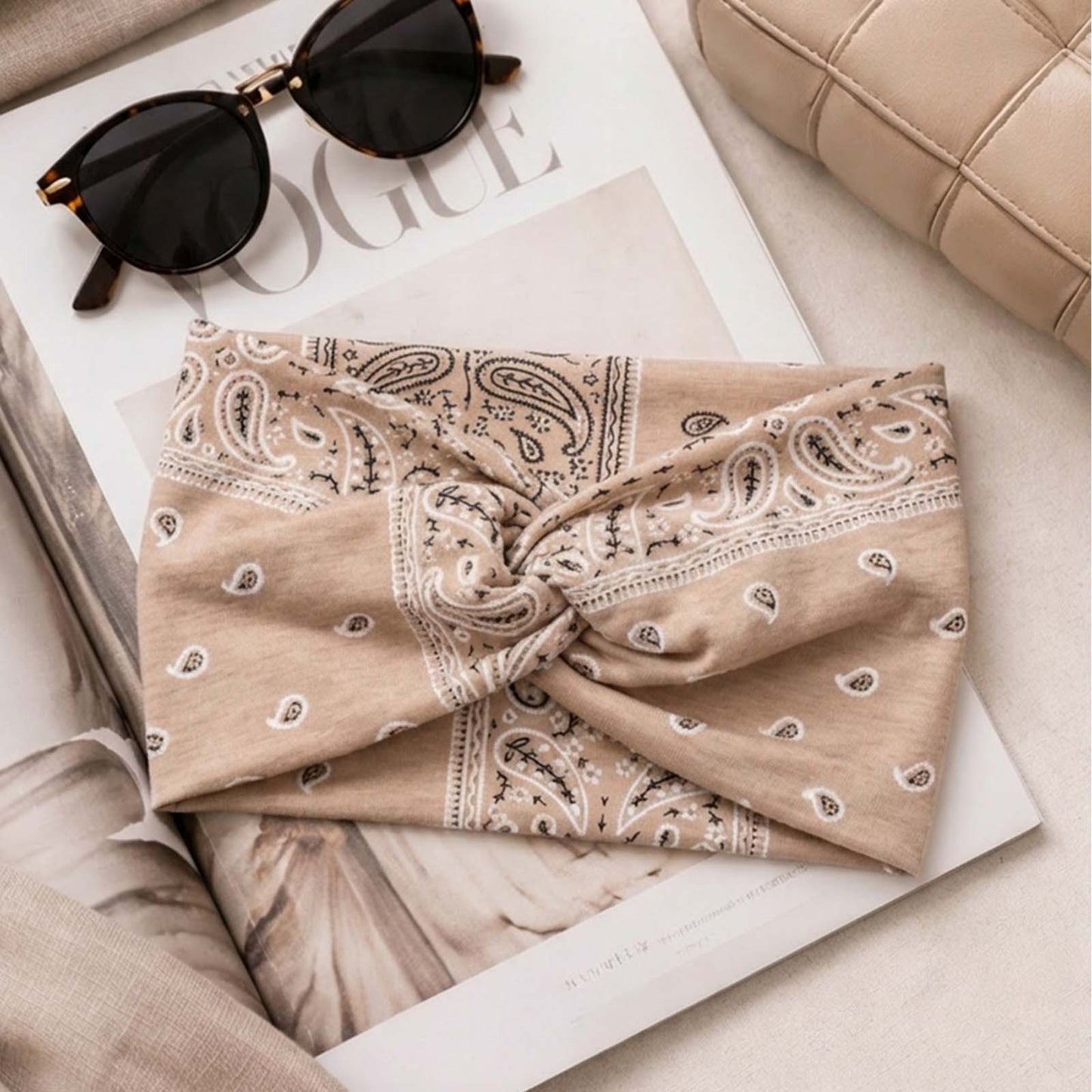 Bandeau Croisé Ginny Imprimé Paisley Beige