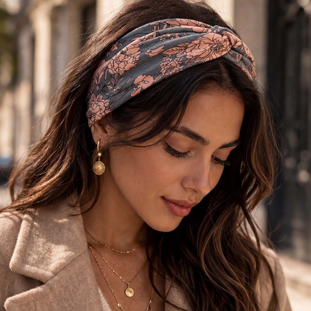 Bandeau Croisé Fleuri Maëllya Gris