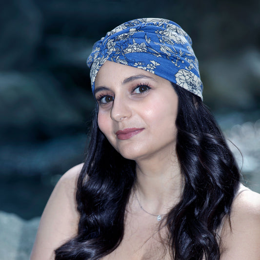 Bandeau Croisé Fleuri Maëllya Bleu Roi