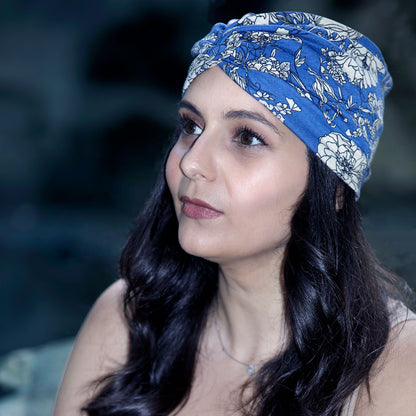 Bandeau Croisé Fleuri Maëllya Bleu Roi