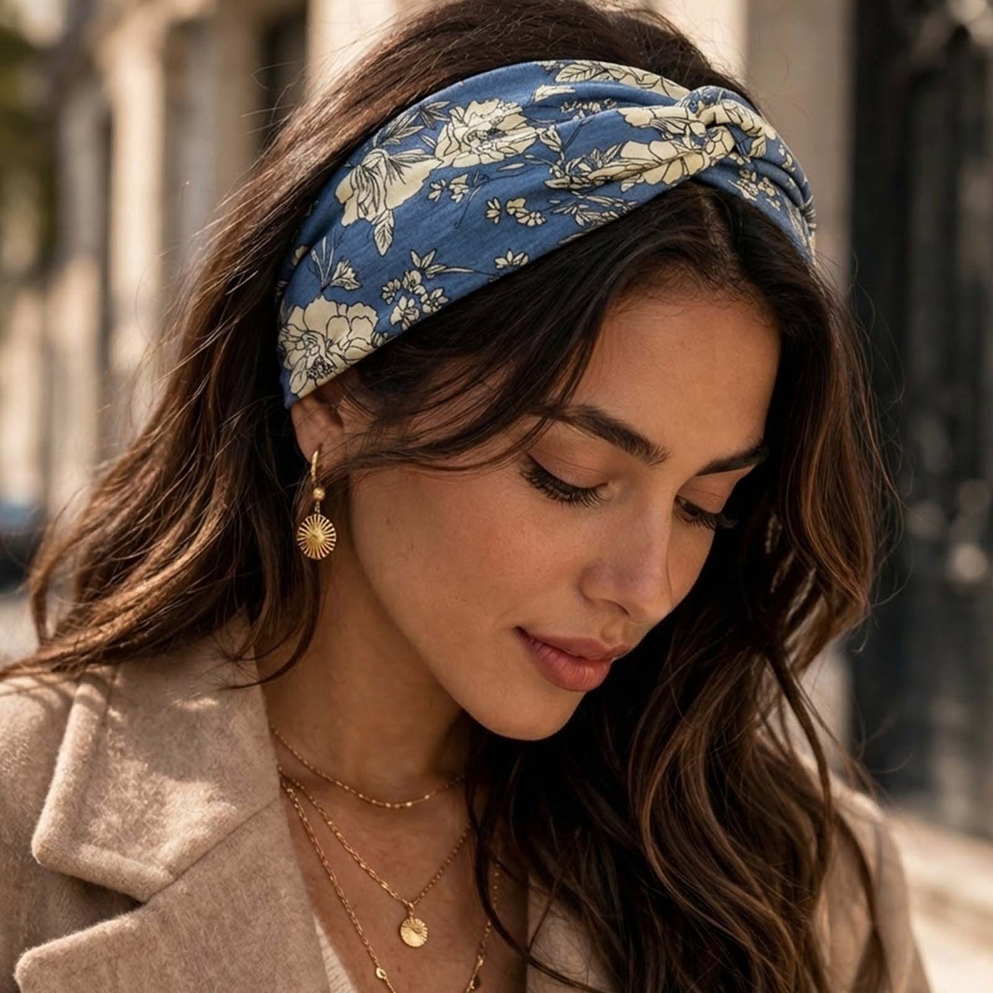 Bandeau Croisé Fleuri Maëllya Bleu Roi