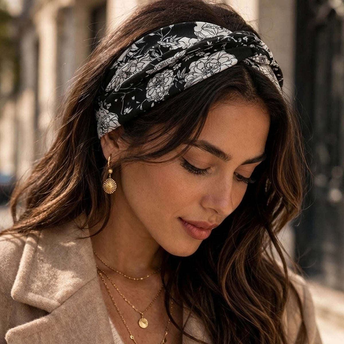 Bandeau Croisé Fleuri Maëllya Noir