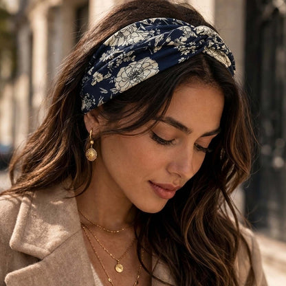 Bandeau Croisé Fleuri Maëllya Bleu Marine