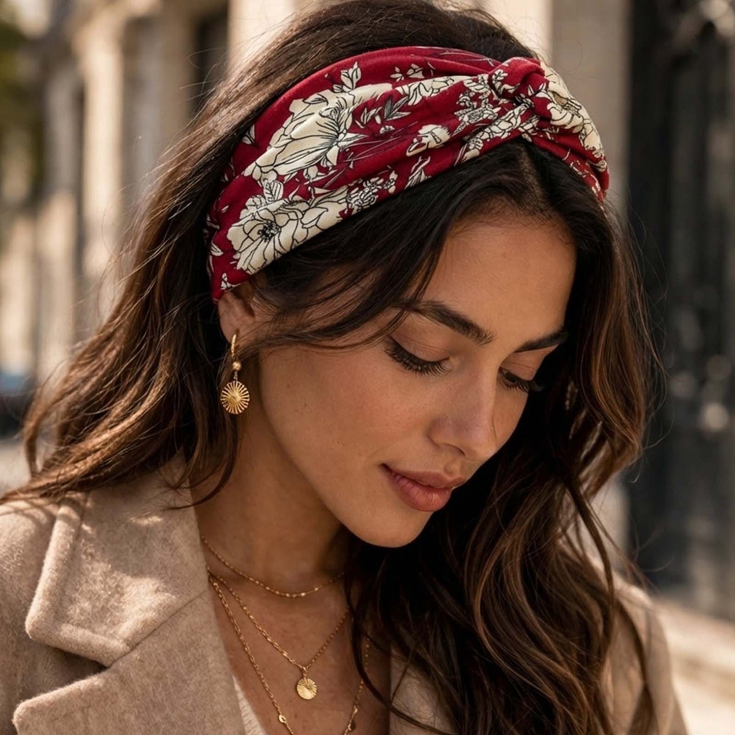 Bandeau Croisé Fleuri Maëllya Bordeaux