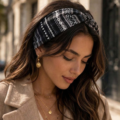 Bandeau Croisé Eva Imprimé Aztèque Noir