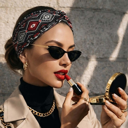 Bandeau Croisé Imprimé Aztèque Rouge et Noir