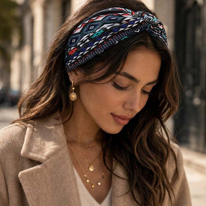 Bandeau Croisé Yona Imprimé Aztèque Bleu et Rouge