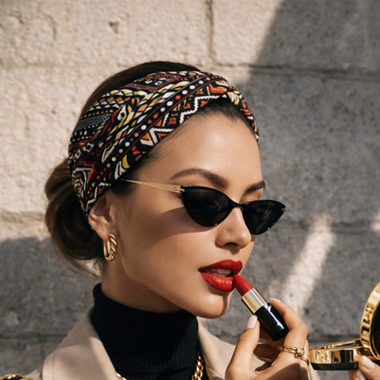 Bandeau Croisé Eva Imprimé Aztèque Jaune et Rouge