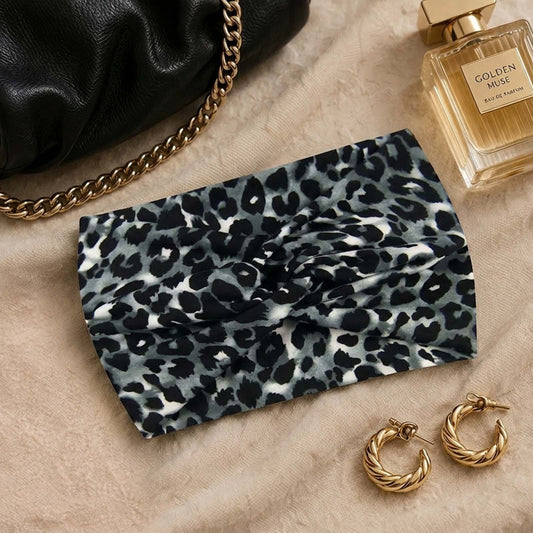 Bandeau Croisé Imprimé Léopard Noir