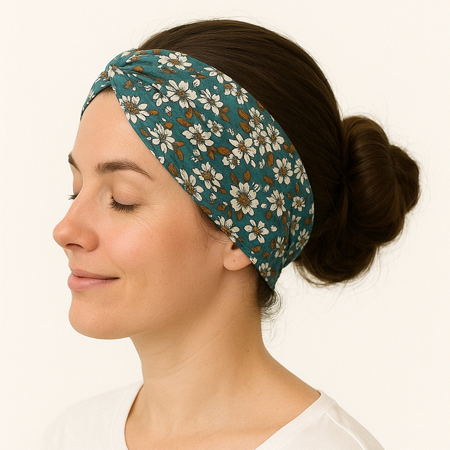 Bandeau Croisé Fleuri Bleu