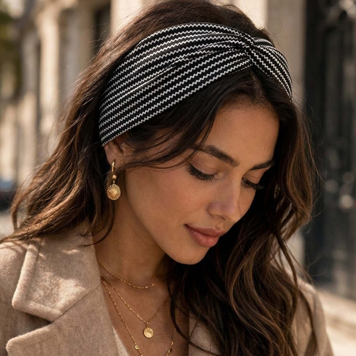 Bandeau Croisé Imprimé Chevron Graphique Aubree
