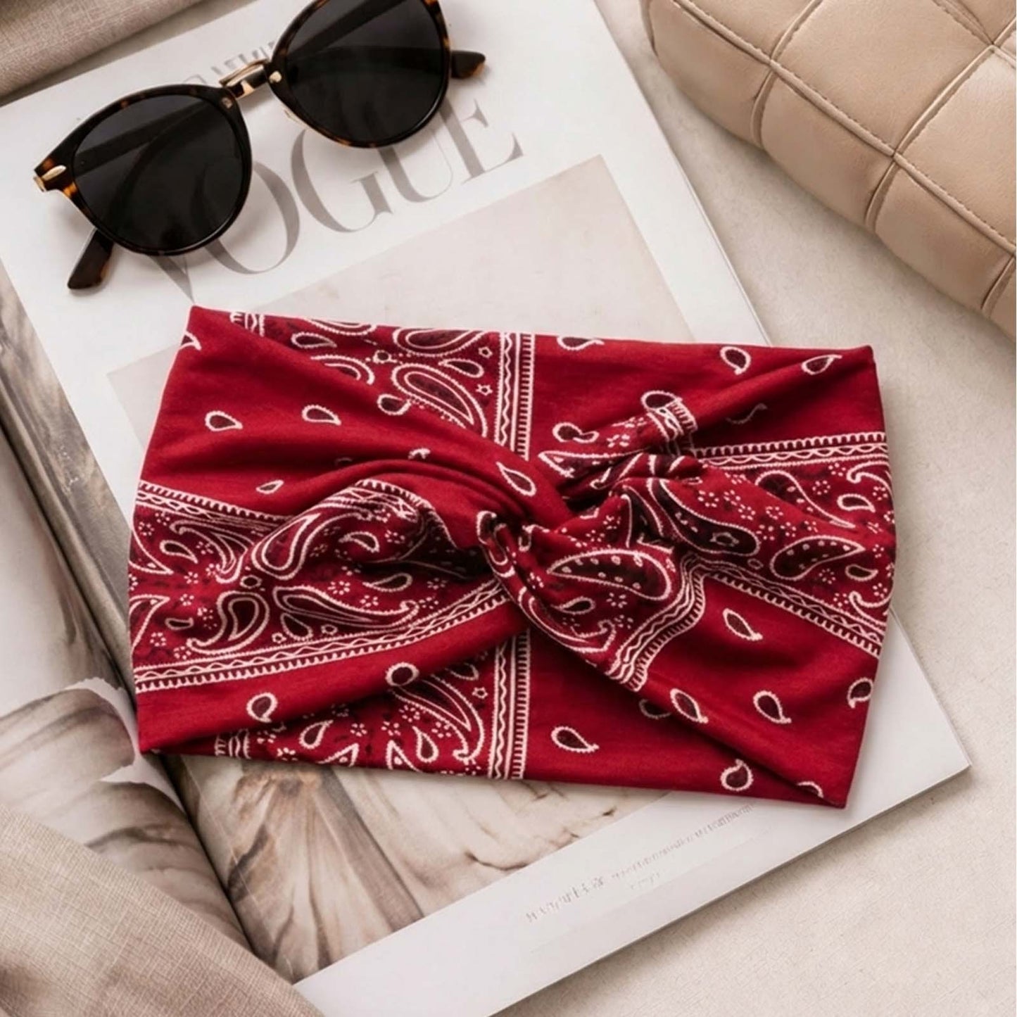 Bandeau Croisé Ginny Imprimé Paisley Rouge