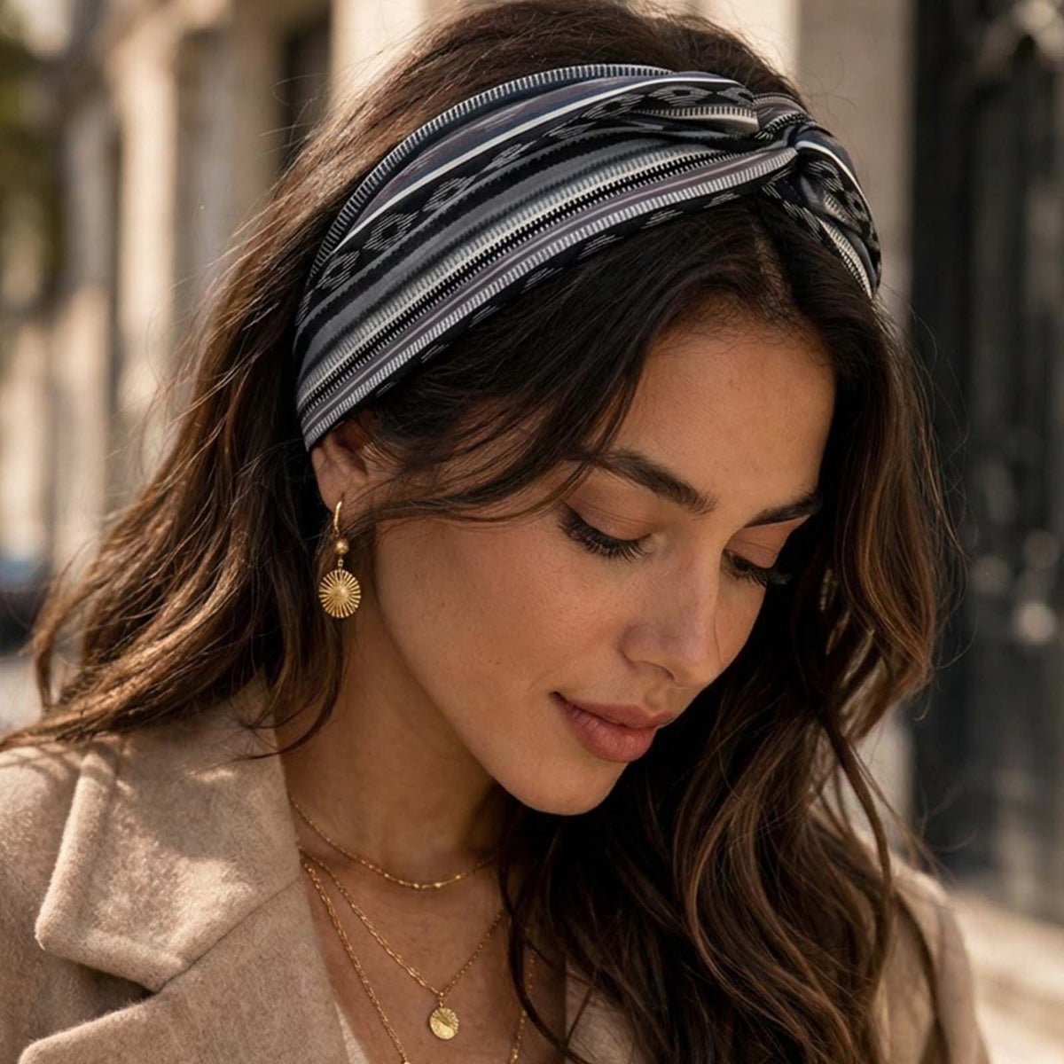 Bandeau Croisé Imprimé Aztèque Gris