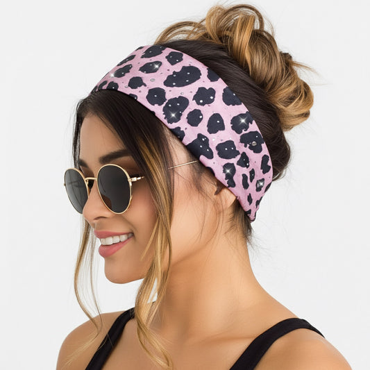 Bandeau Large Léopard Strassé Chloé en Coton Rose