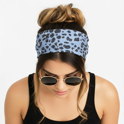 Bandeau Large Léopard Strassé Chloé en Coton Bleu