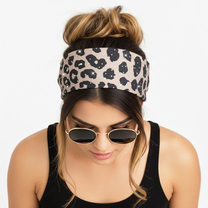 Bandeau Large Léopard Strassé Chloé en Coton Pêche