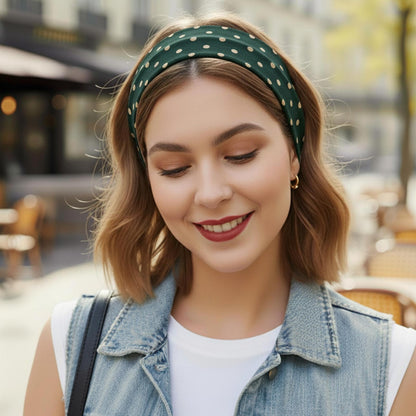 Bandeau Large à Pois Julia en Coton Vert