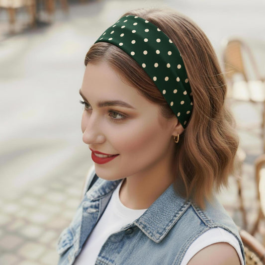 Bandeau Large à Pois Julia en Coton Vert