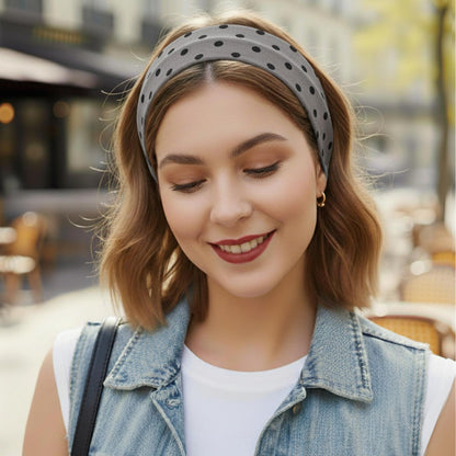 Bandeau Large à Pois Julia en Coton Gris