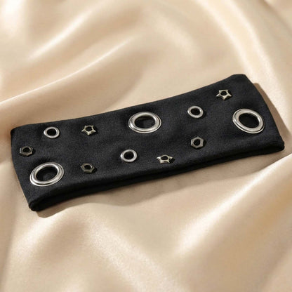 Bandeau Large à Œillets Métalliques Style Punk Noir