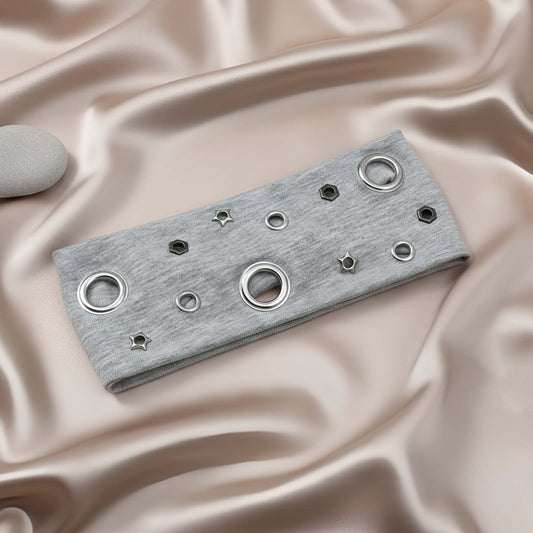 Bandeau Large à Œillets Métalliques Style Punk Gris