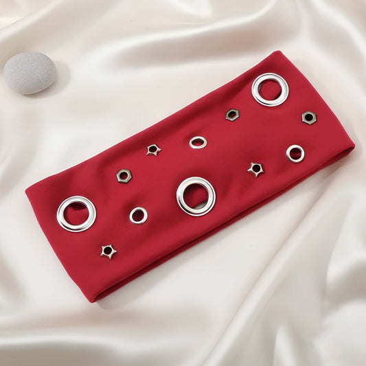 Bandeau Large à Œillets Métalliques Style Punk Rouge