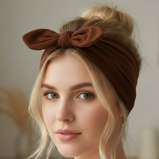 Bandeau Large à Nœud Papillon Effet Couture Marron Foncé