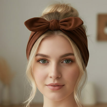 Bandeau Large à Nœud Papillon Effet Couture Marron Foncé