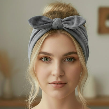 Bandeau Large à Nœud Papillon Effet Couture Gris Chiné