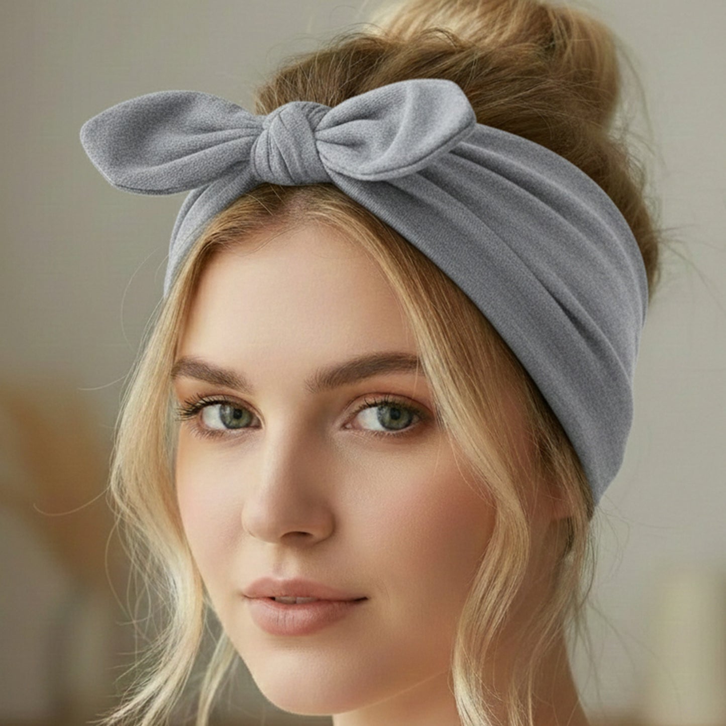 Bandeau Large à Nœud Papillon Effet Couture Gris Clair