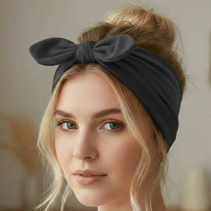 Bandeau Large à Nœud Papillon Effet Couture Gris Foncé