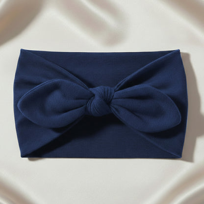 Bandeau Large à Nœud Papillon Effet Couture Bleu Marine