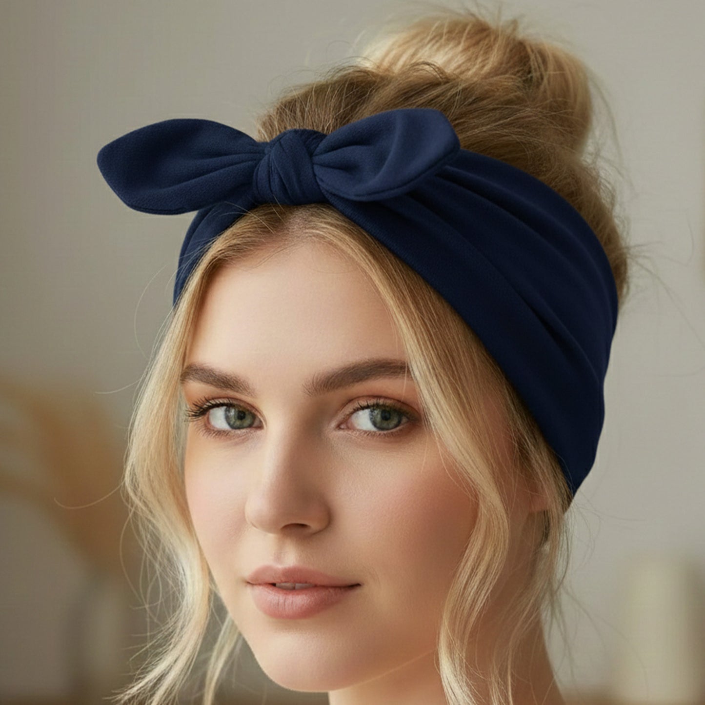 Bandeau Large à Nœud Papillon Effet Couture Bleu Marine