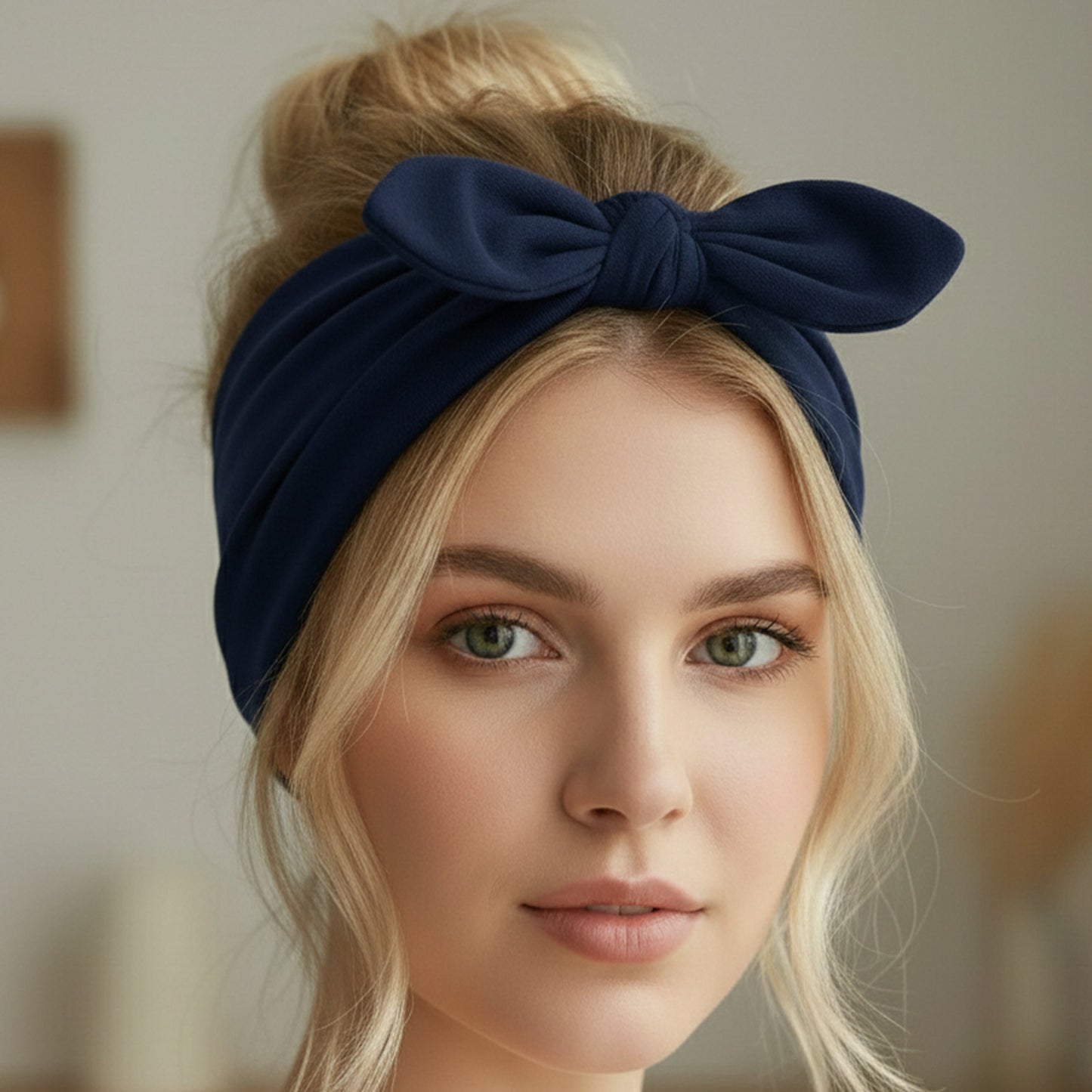 Bandeau Large à Nœud Papillon Effet Couture Bleu Marine