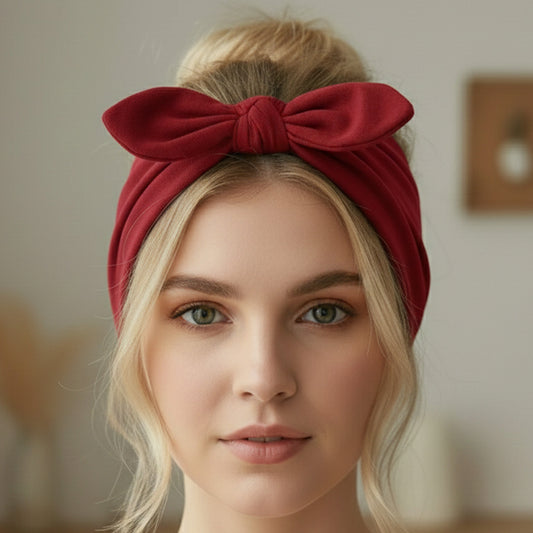 Bandeau Large à Nœud Papillon Effet Couture Bordeaux