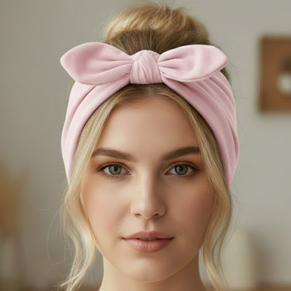 Bandeau Large à Nœud Papillon Effet Couture Rose