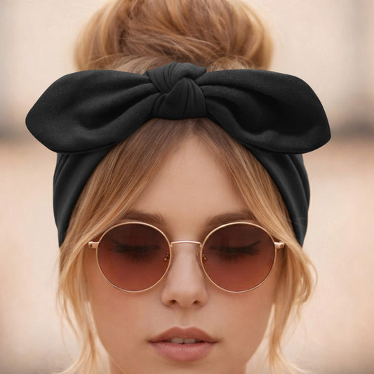 Bandeau Large à Nœud Papillon Effet Couture Noir