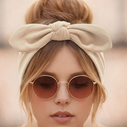 Bandeau Large à Nœud Papillon Effet Couture Beige