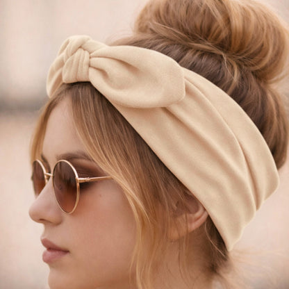Bandeau Large à Nœud Papillon Effet Couture Beige