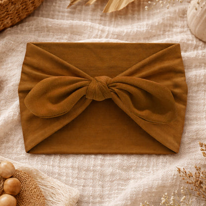 Bandeau Large à Nœud Papillon Effet Couture Marron Clair