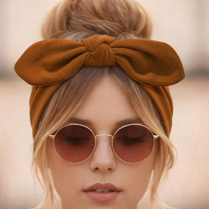 Bandeau Large à Nœud Papillon Effet Couture Marron Clair